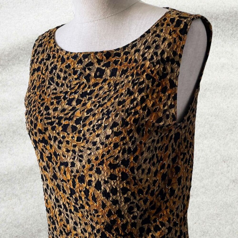 Chico's Leopard Print Tank Top Women's 8 Round Neck Metallic Gold Stretch